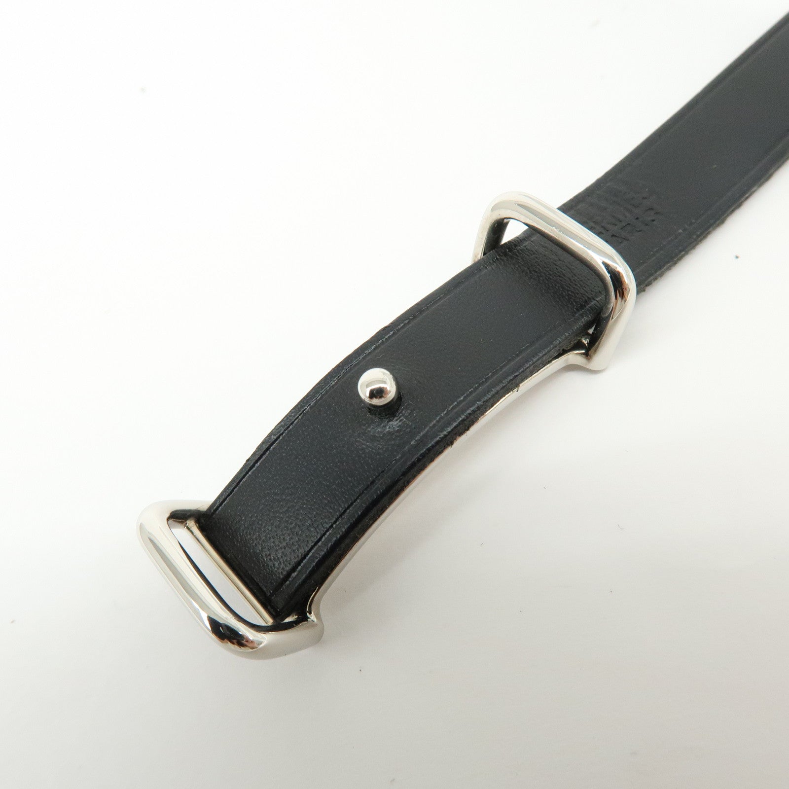 HERMES Api 2 Leather Bracelet Bangle Black □C Stamped Black Silver