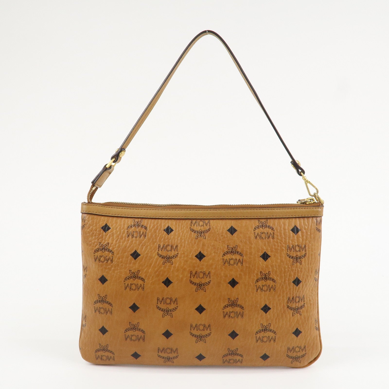MCM Visetos Leather Shoulder Bag Clutch Bag Hand Bag Brown Used