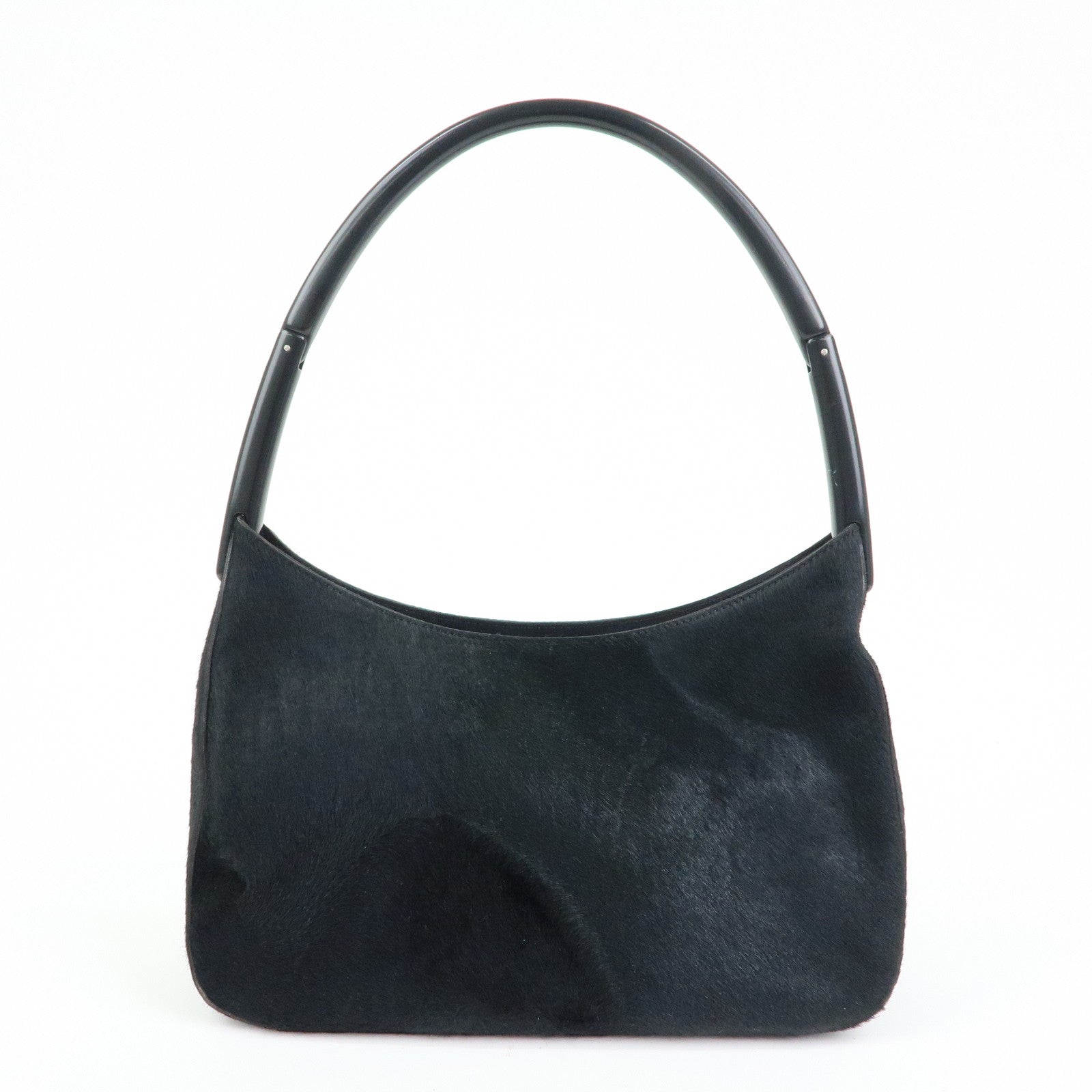 PRADA Triangle Logo Unborn Calf Shoulder Bag Black B8456