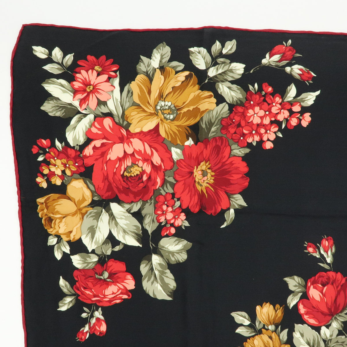 SAINT LAURENT PARIS Silk 100% Floral Scarf Black Red Beige