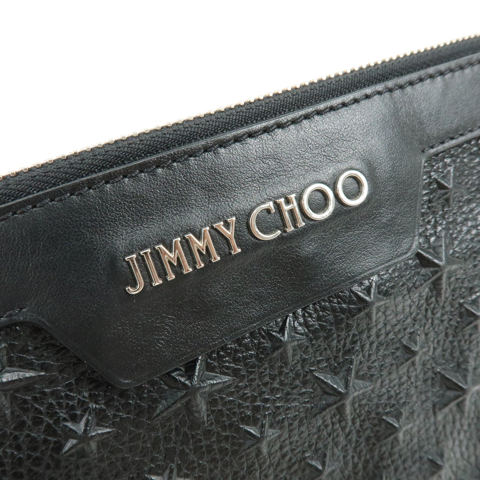 JIMMY CHOO Leather Clutch Bag Pouch Star Embossed Studs Black