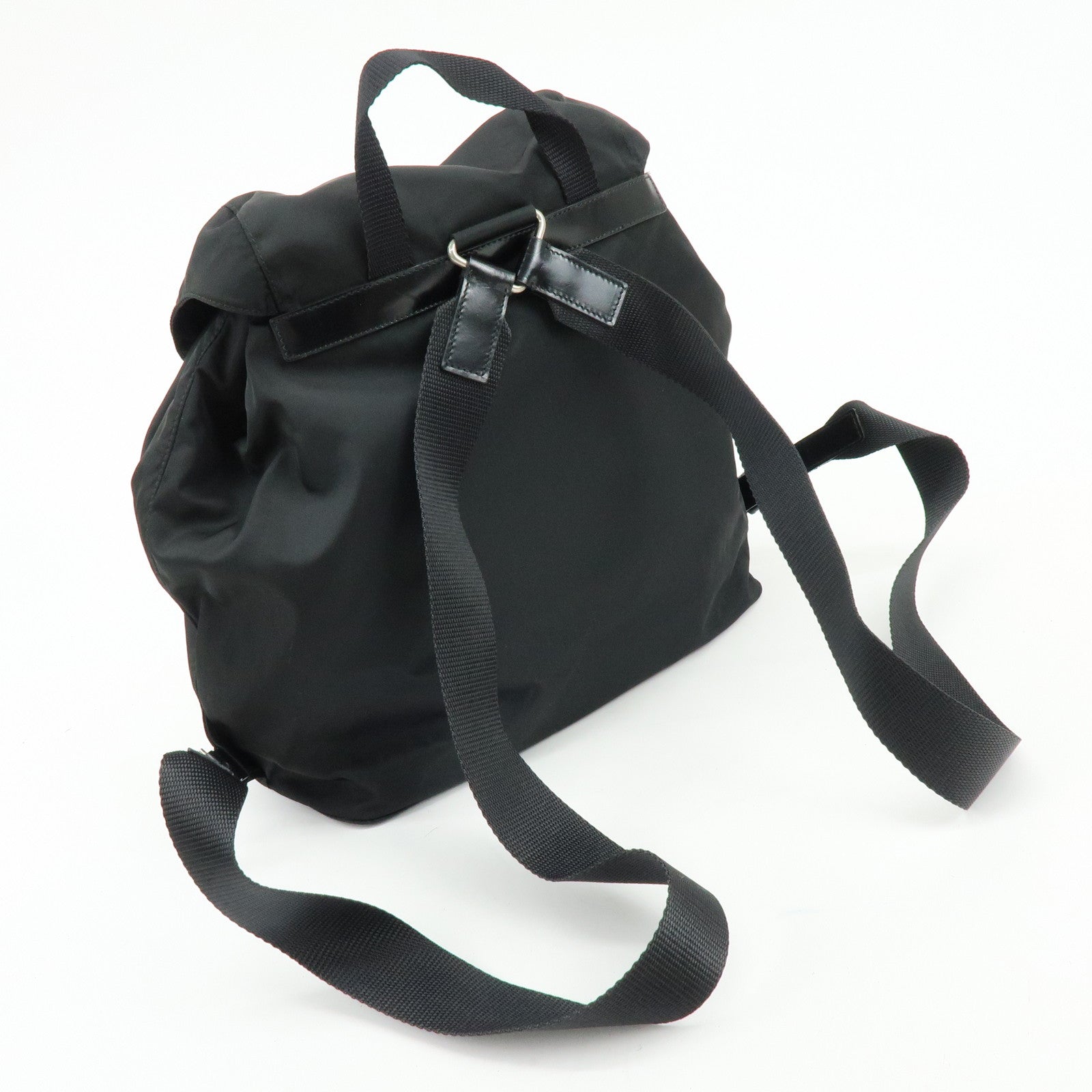 PRADA Triangle Logo Nylon Leather Backpack Rucksack Black BZ2811