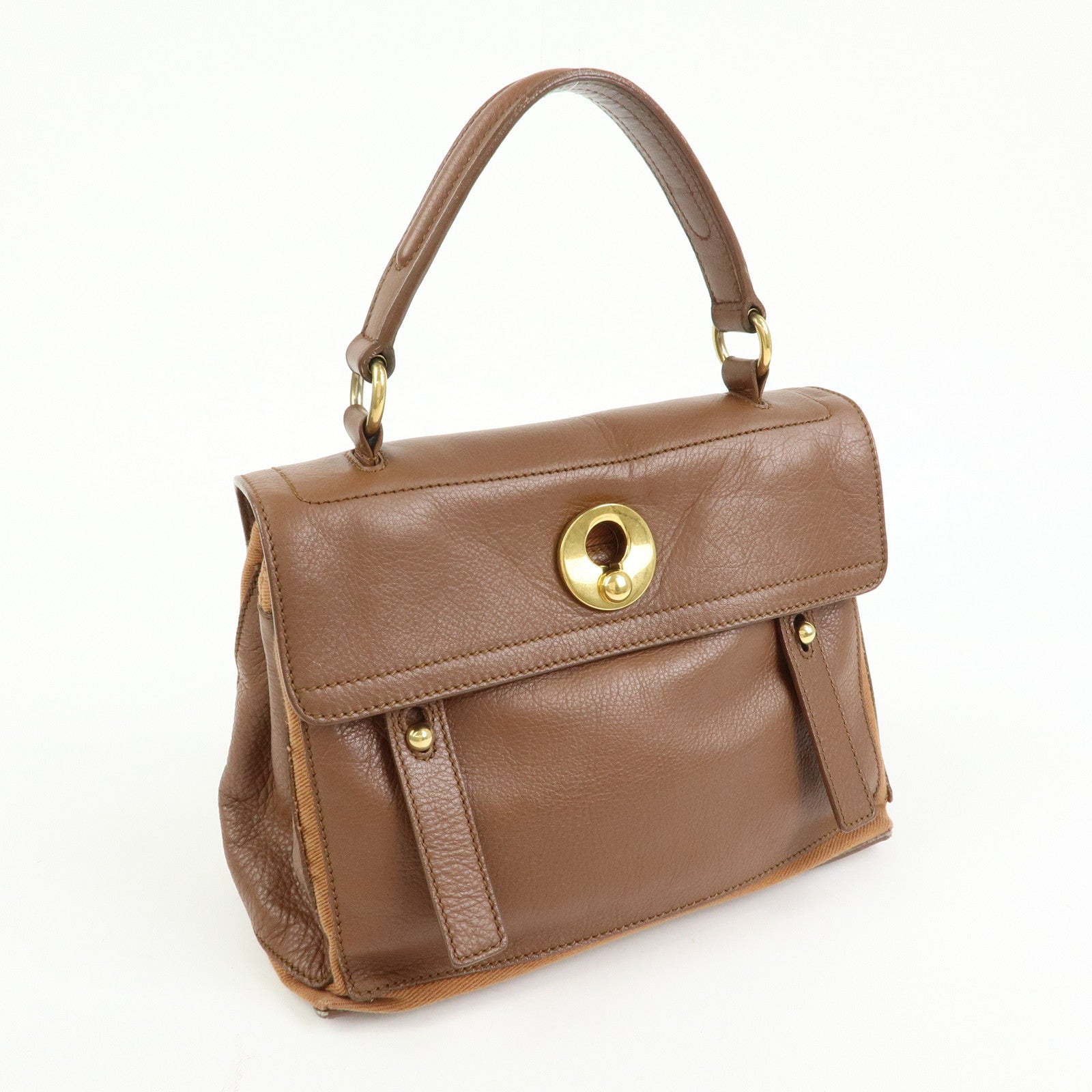 SAINT LAURENT PARIS Muse Two Leather Hand Bag Brown 289278