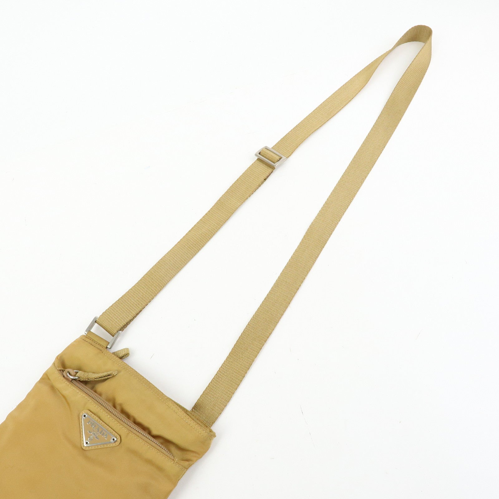 PRADA Triangle Logo Nylon Shoulder Crossbody Bag Light Brown B7792