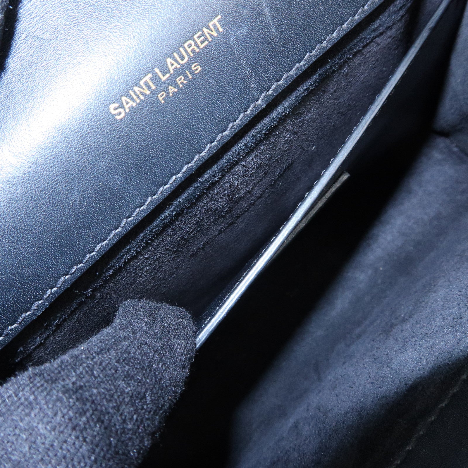 SAINT LAURENT PARIS Leather Chain Shoulder Bag Black 474366