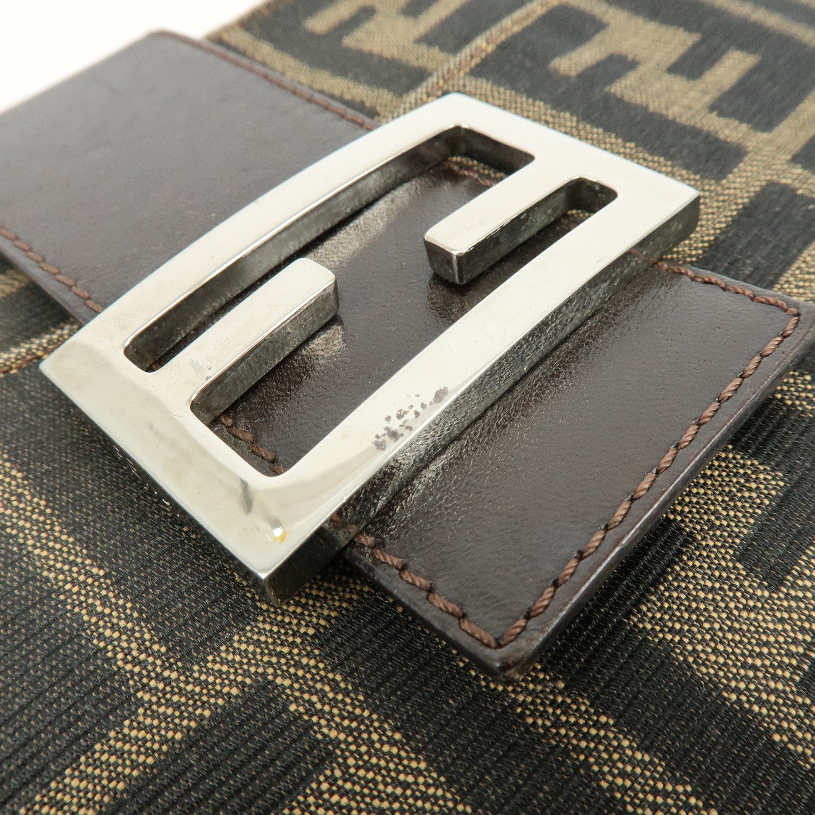 FENDI Zucca Jacquard Canvas Leather Hand Bag Shoulder Bag Brown