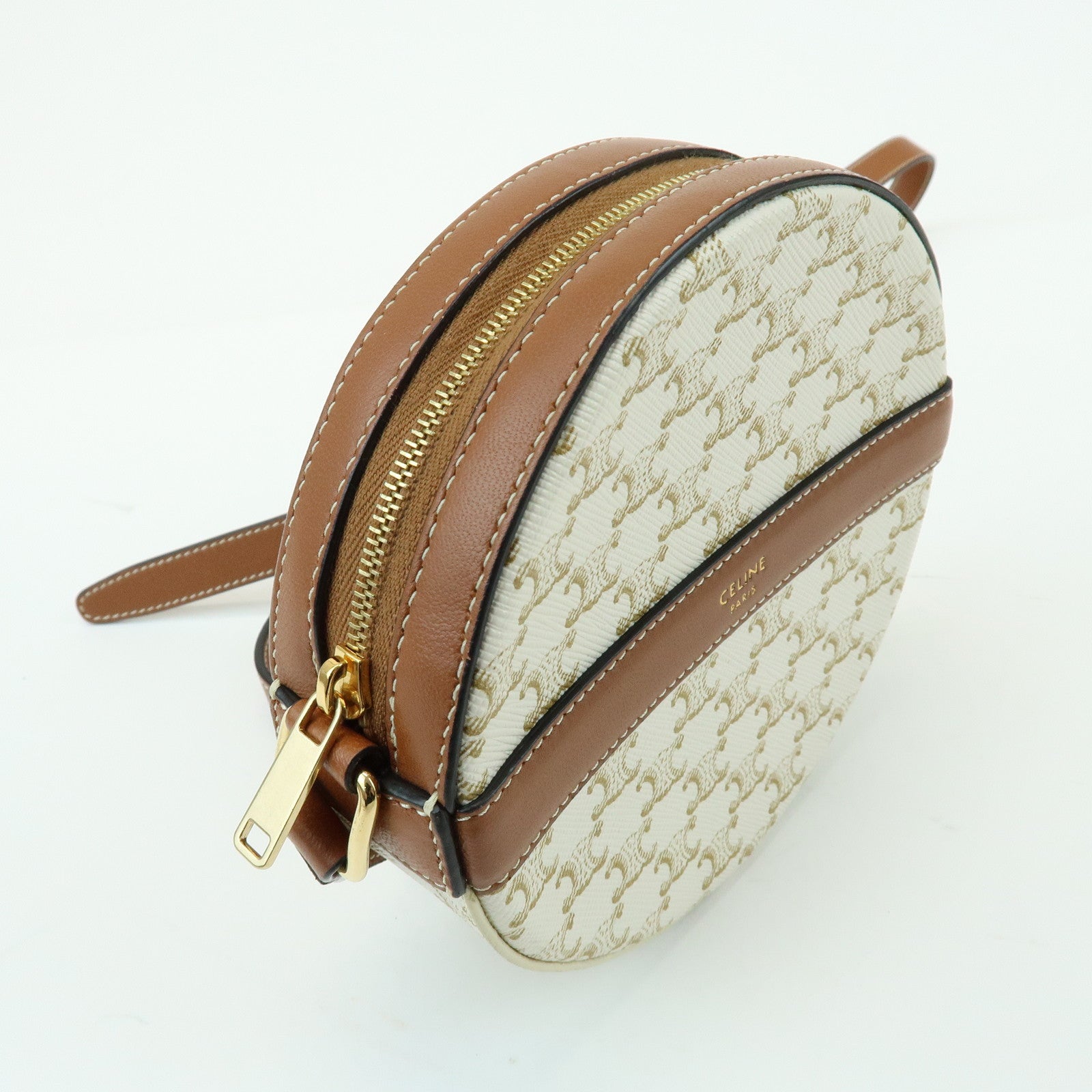 CELINE Macadam Leather Shoulder Bag Crossbody Bag Ivory Brown