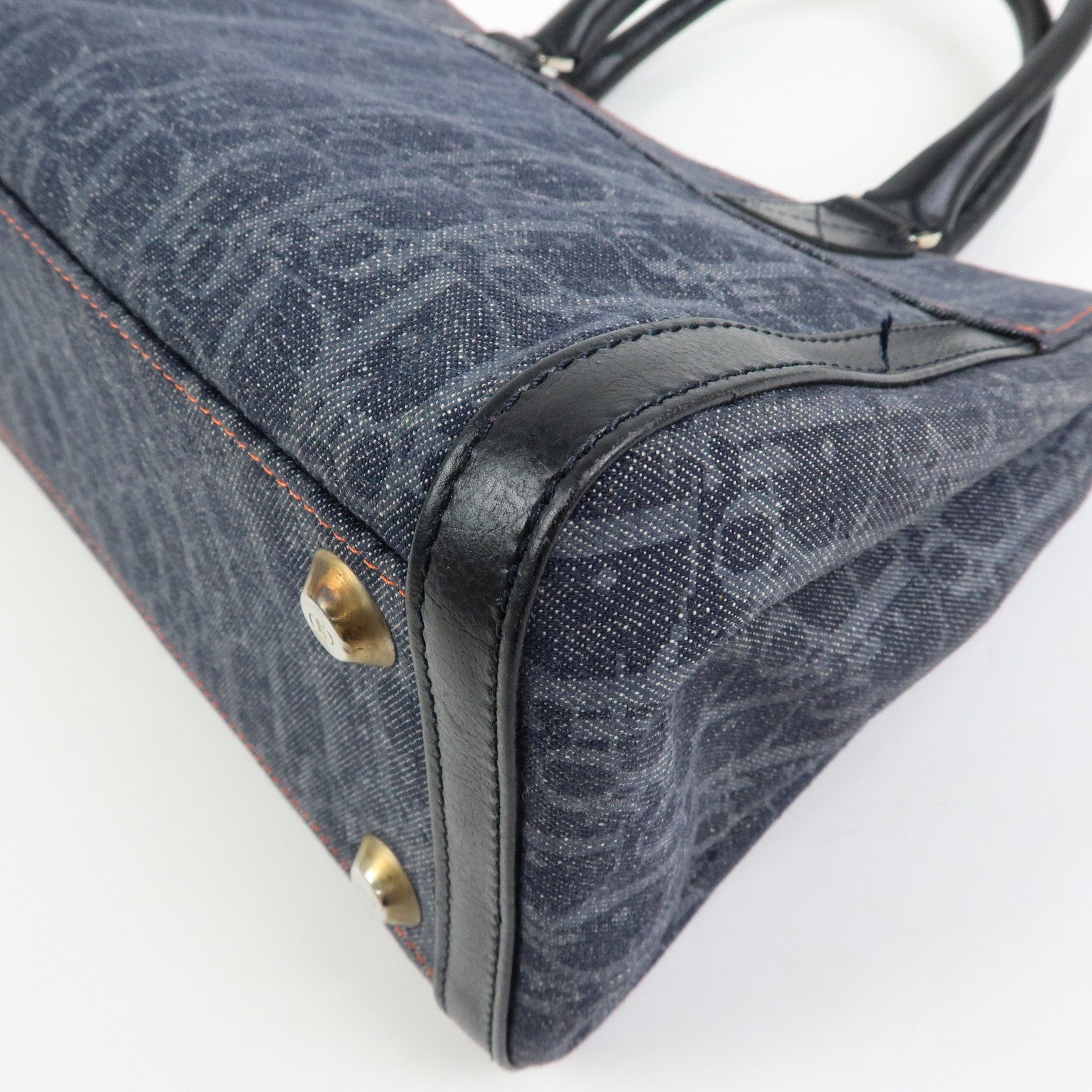 Christian Dior Trotter Flight Line Denim Leather Tote Bag Blue Navy