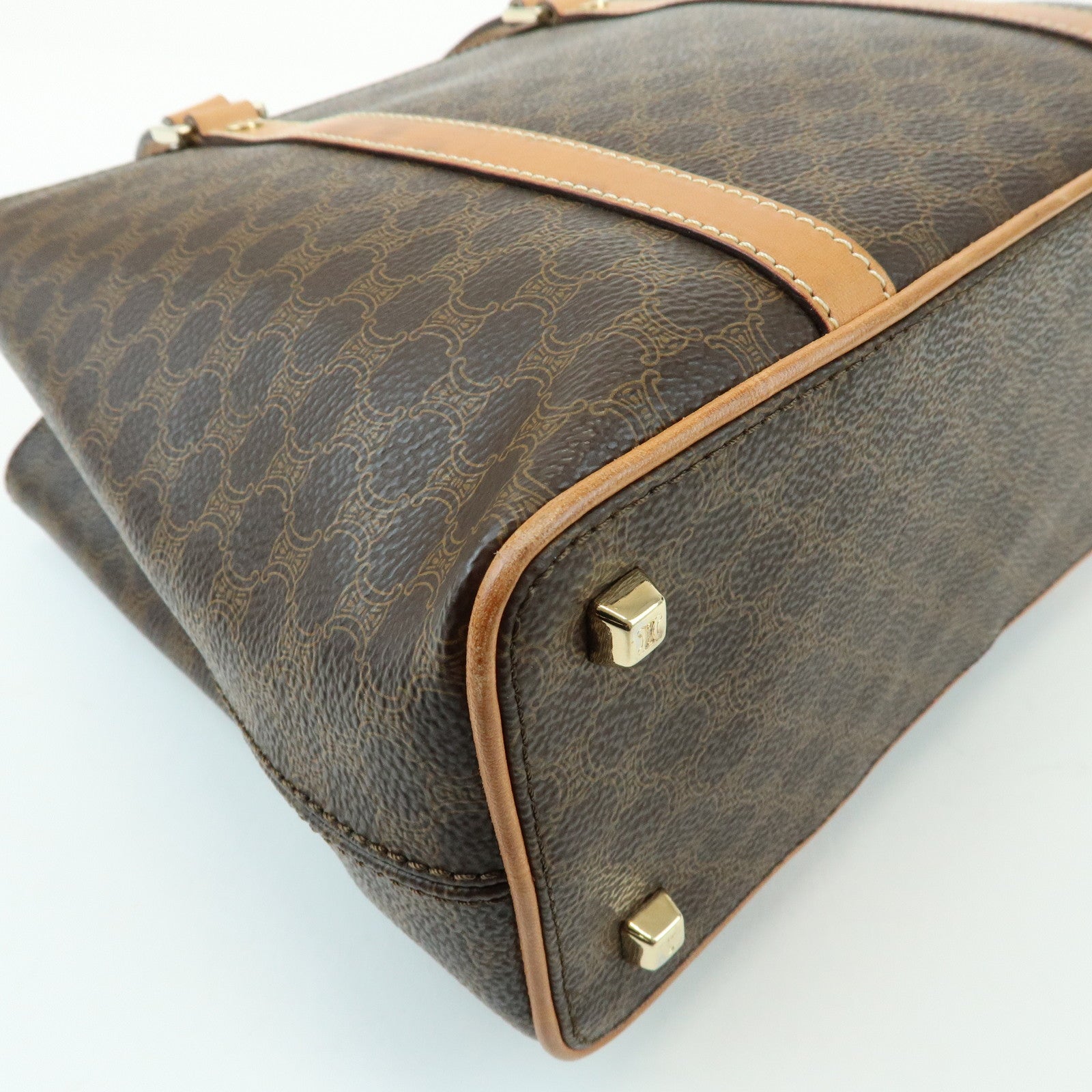 CELINE Macadam Leather Hand Bag Tote Bag Brown