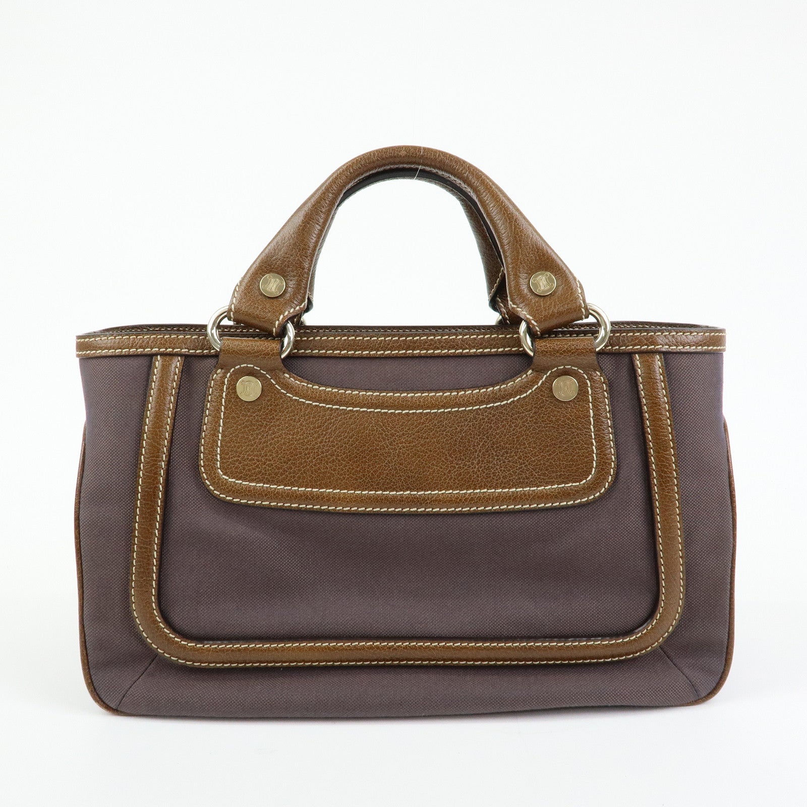CELINE Boogie Bag Canvas Leather Hand Bag Tote Bag Brown