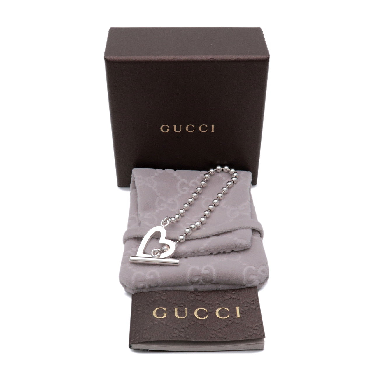 GUCCI Ball Chain Heart Motif SV925 Bracelet 16 Silver