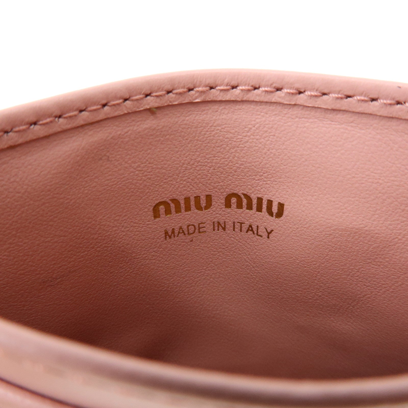 MIU MIU Leather Card Case Valentine Limited Heart Motif Rhinestone Pink