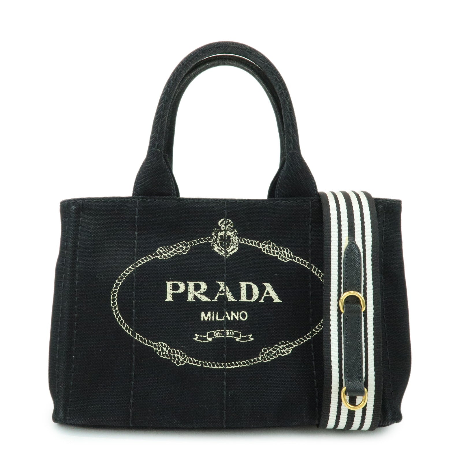 PRADA Canapa Mini Canvas 2Way Bag Hand Bag Black 1BG439