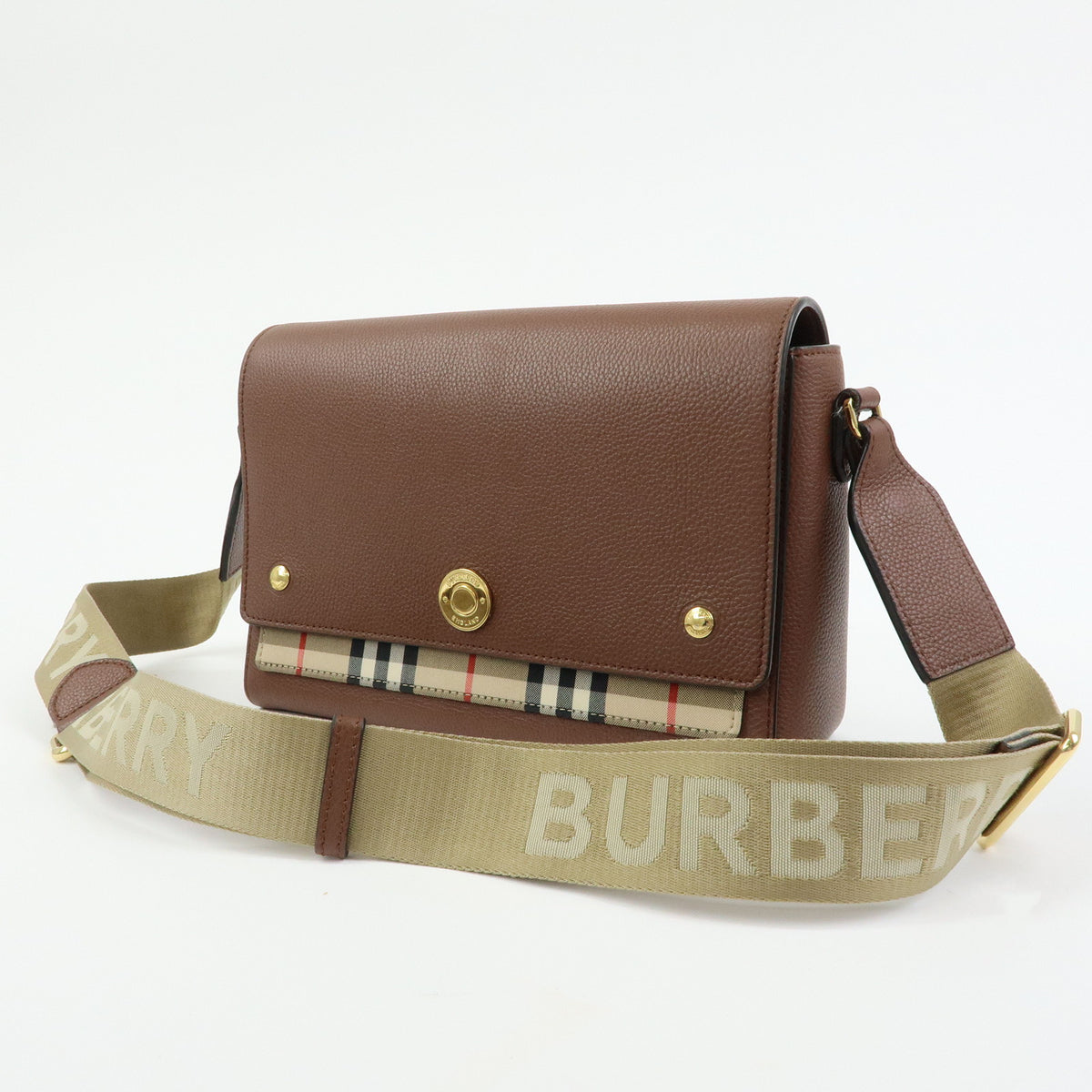 BURBERRY Nova Plaid Leather Canvas Shoulder Bag Crossbody Bag Brown