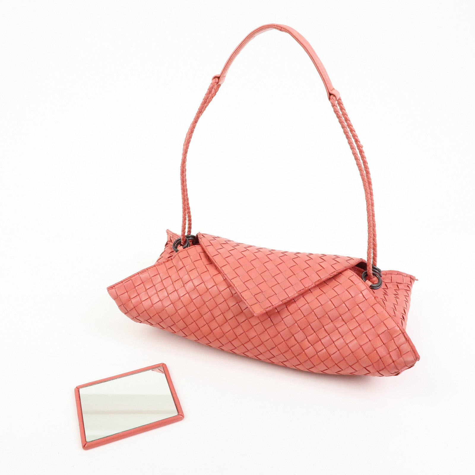 BOTTEGA VENETA Intracciato Leather Shoulder Bag  Hand Bag Coral V0016