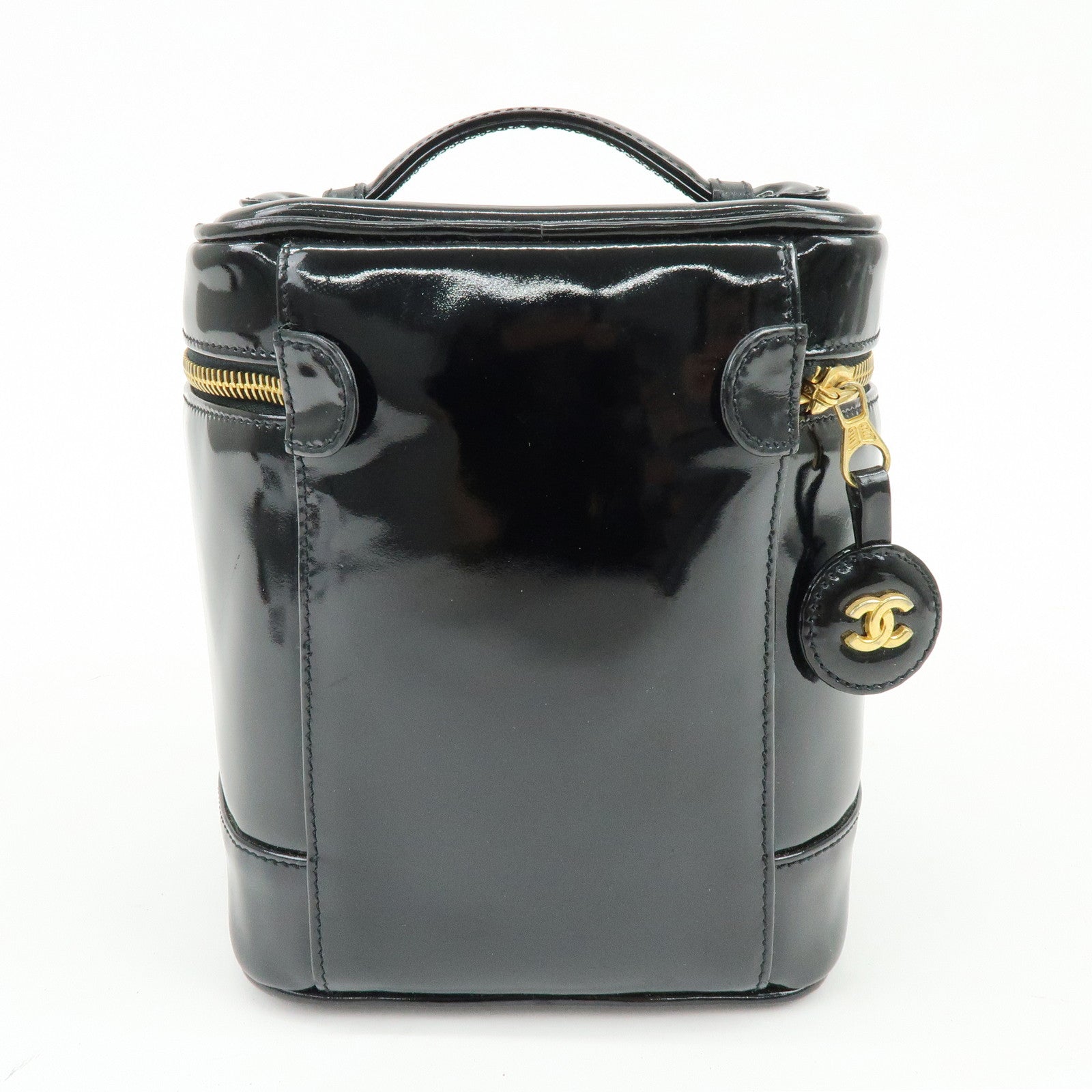 CHANEL COCO Mark Patent Leather Vanity Bag Hand Bag Black A01998