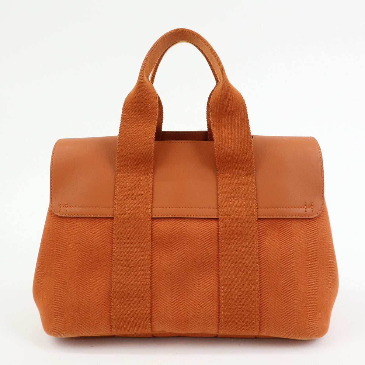 HERMES Valparaiso MM Toile Chevron Leather Tote Bag Hand Bag Orange