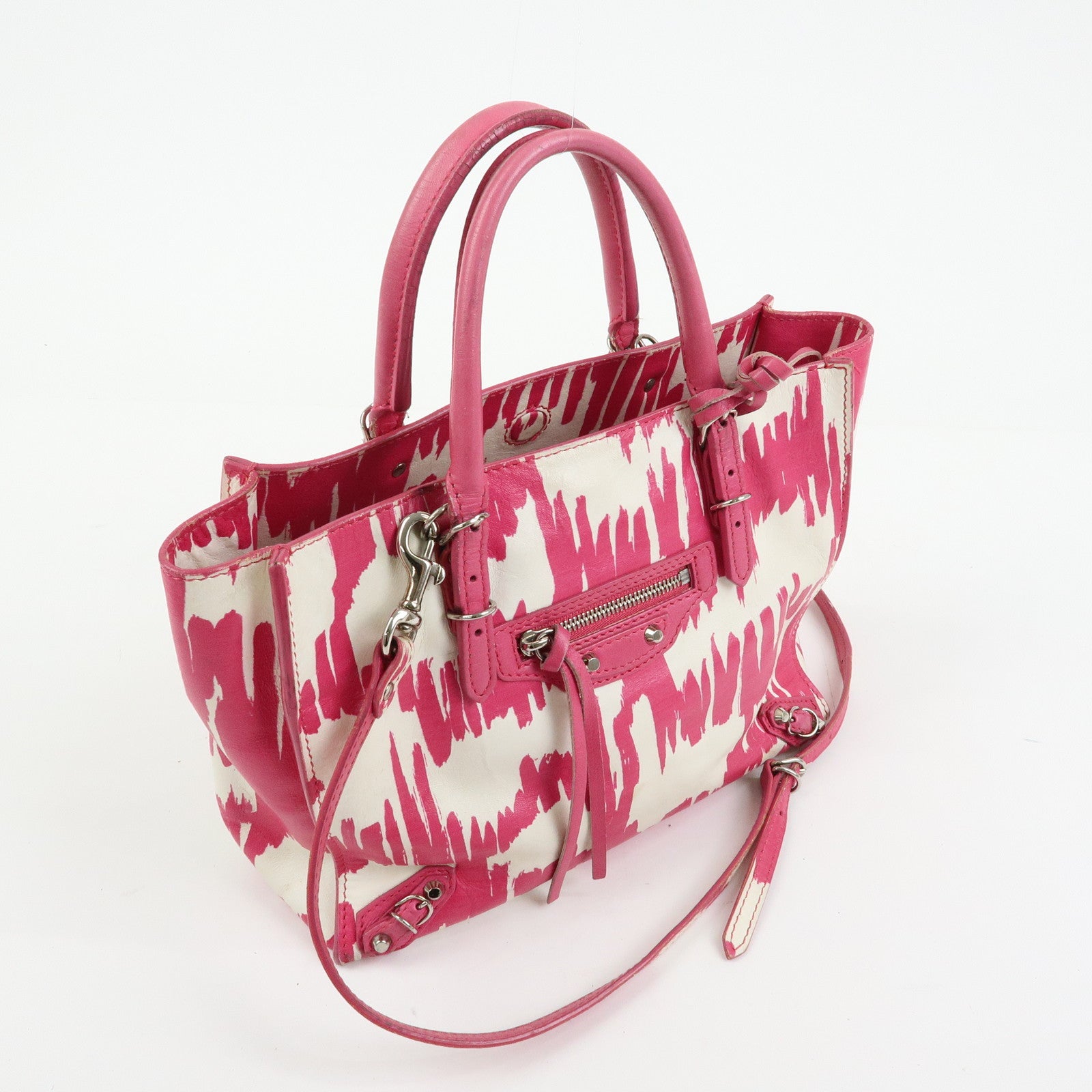 BALENCIAGA Leather Mini Paper 2Way Bag Tote Bag Hand Bag Pink 338585