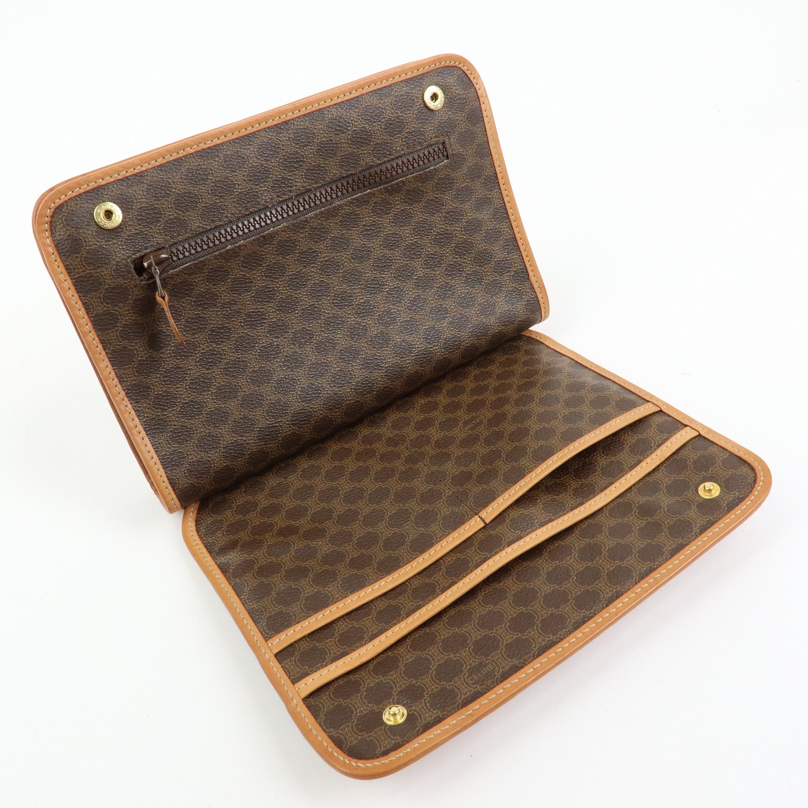 CELINE Macadam Leather Clutch Bag Accessory Pouch Brown