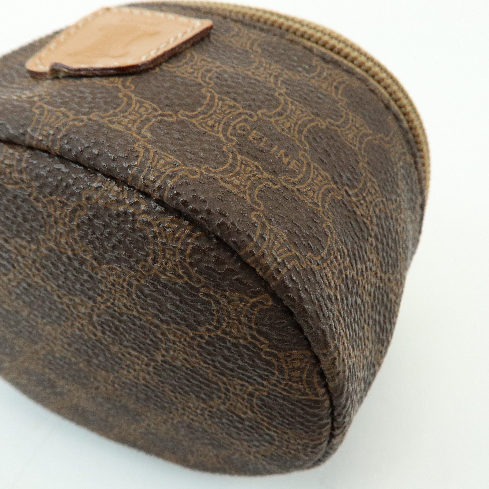 CELINE Macadam PVC Canvas Leather Mini Pouch Vanity Bag Brown