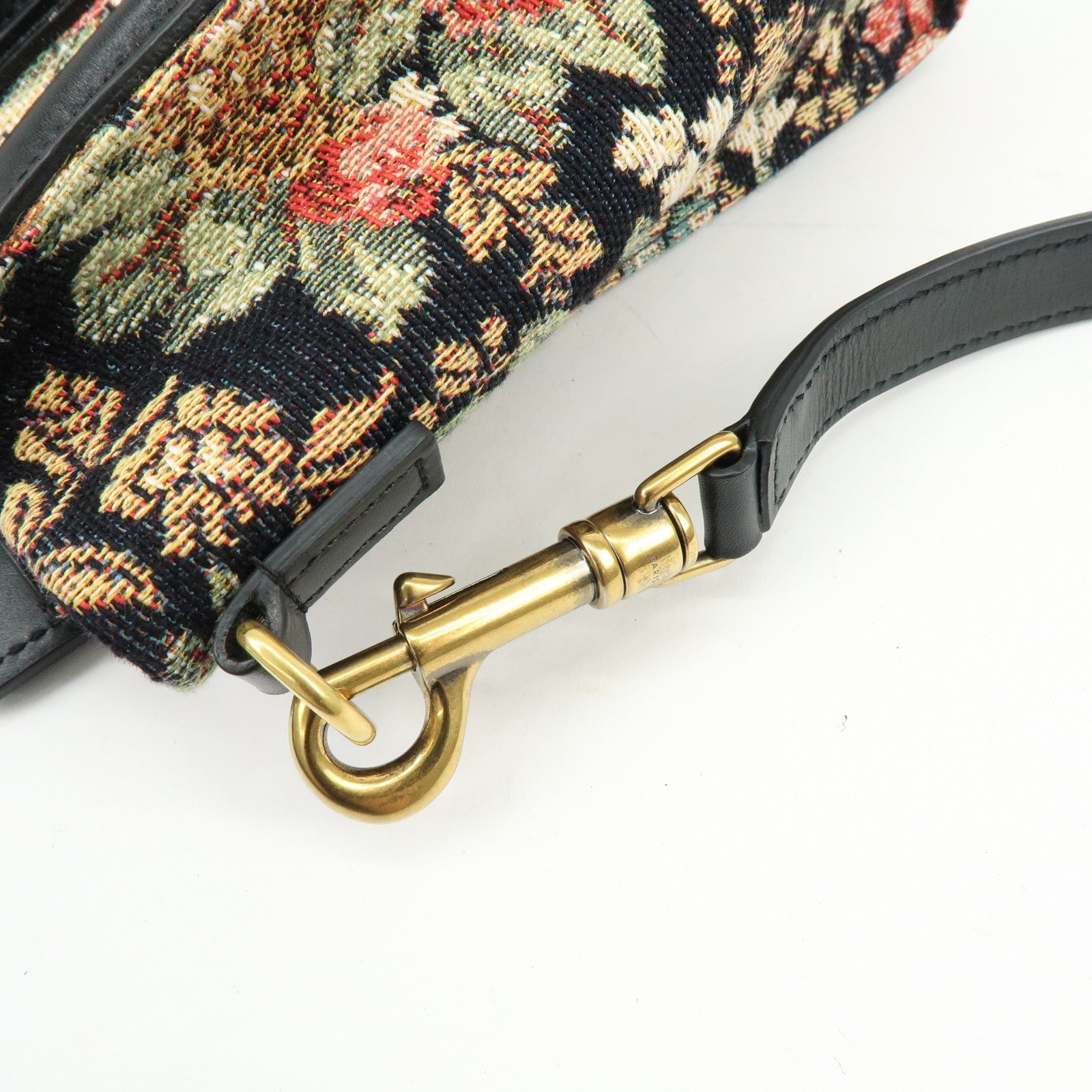 CELINE Luggage Jaquard Canvas Leathre Flower 2Way Shoulder Bag Black
