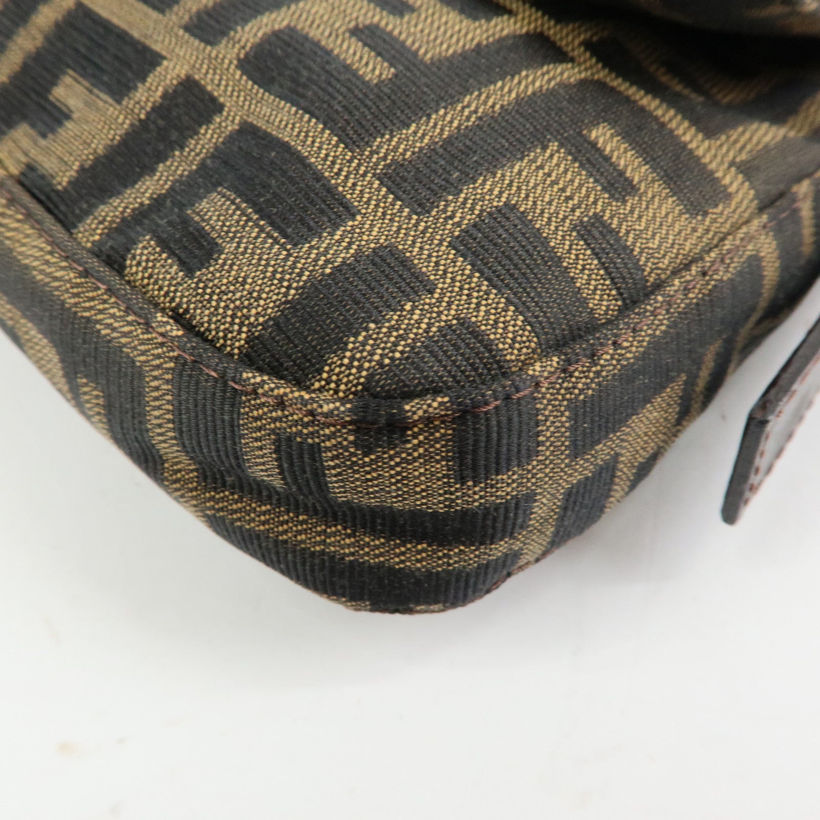 FENDI Mamma Baguette Zucca Canvas Leather Shoulder Bag Brown 26424