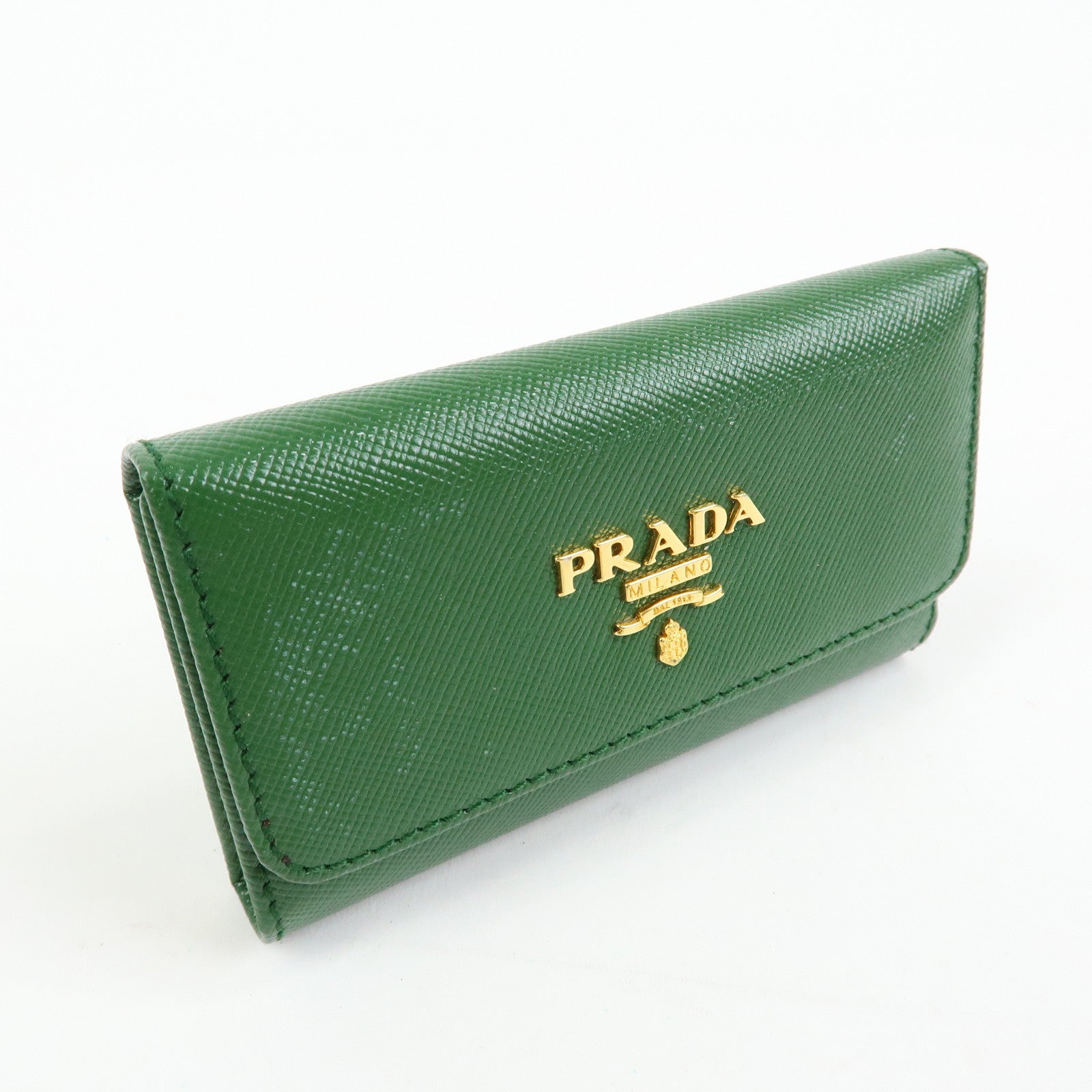 PRADA Logo Saffiano Leather 6 Rings Key Case Key Holder Green 1M0222