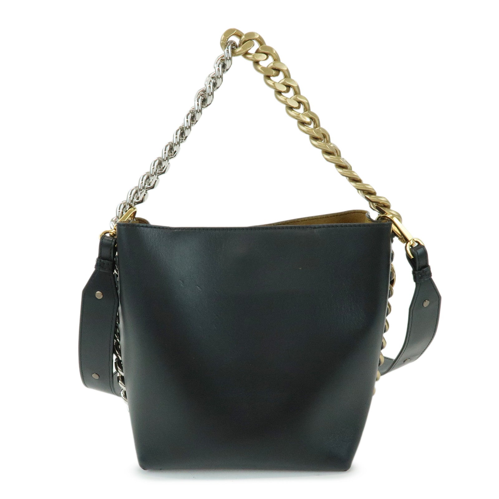 STELLA MCCARTNEY Faux Leather Frayme Bucket 2Way Hand Bag Black
