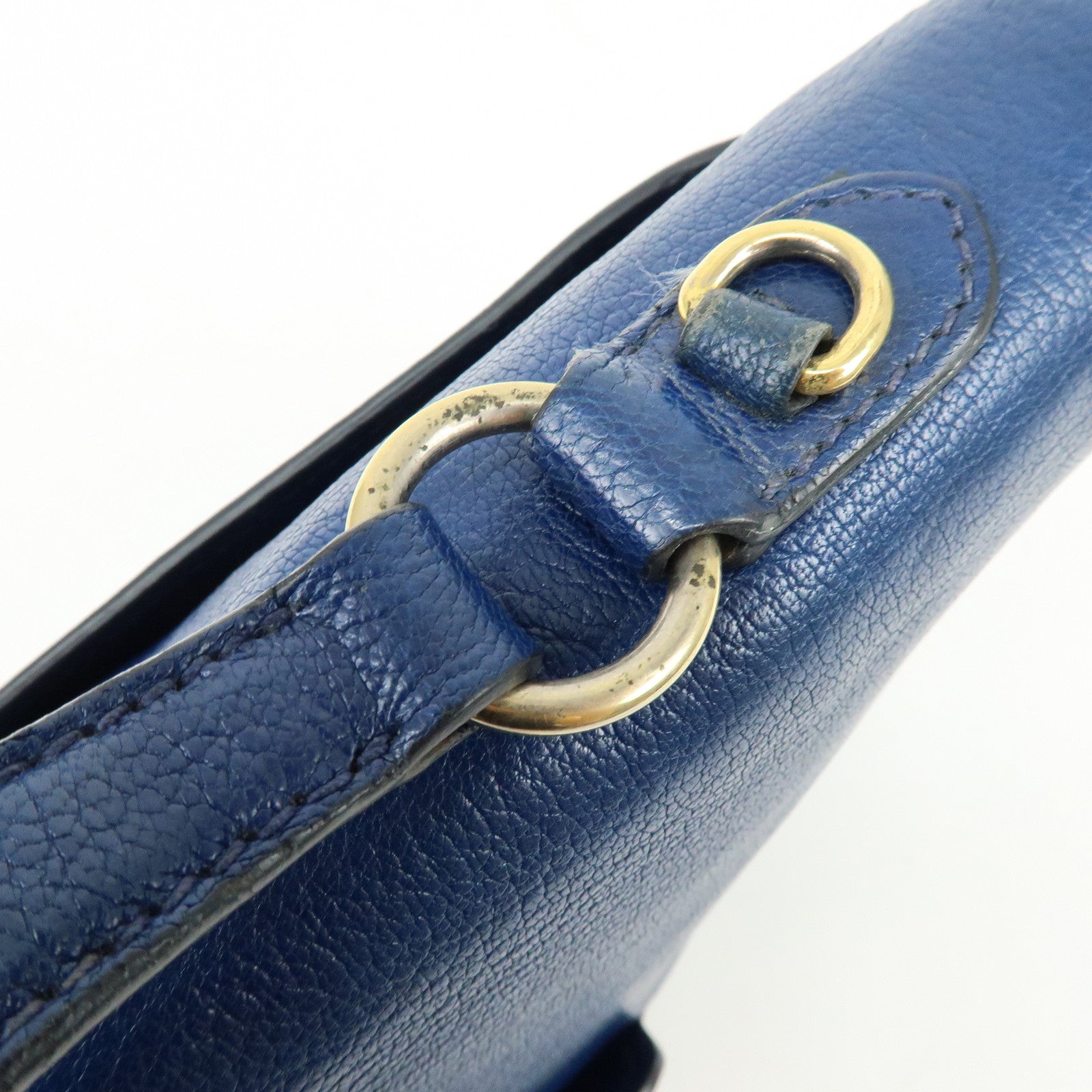 MIU MIU Logo Madras Leather Flap 2Way Bag Hand Bag Blue Navy
