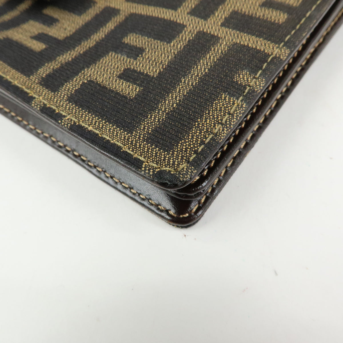 FENDI ZUCCA Jacquard Canvas Leather Shoulder Bag Brown Black