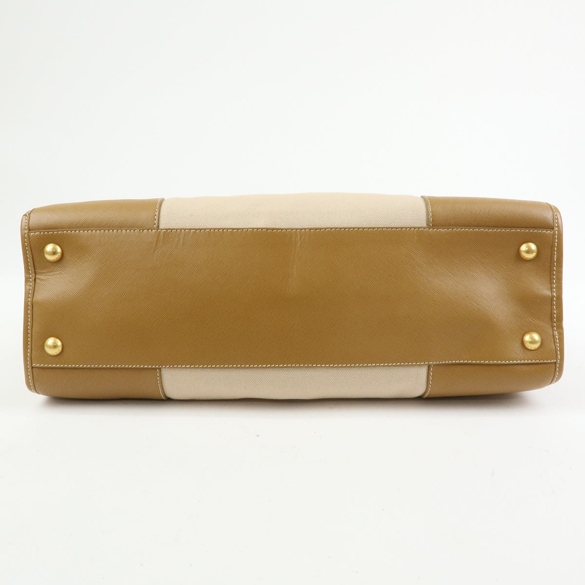 PRADA Triangle Logo Canapa City Canvas Saffiano Leather 2Way Bag Beige