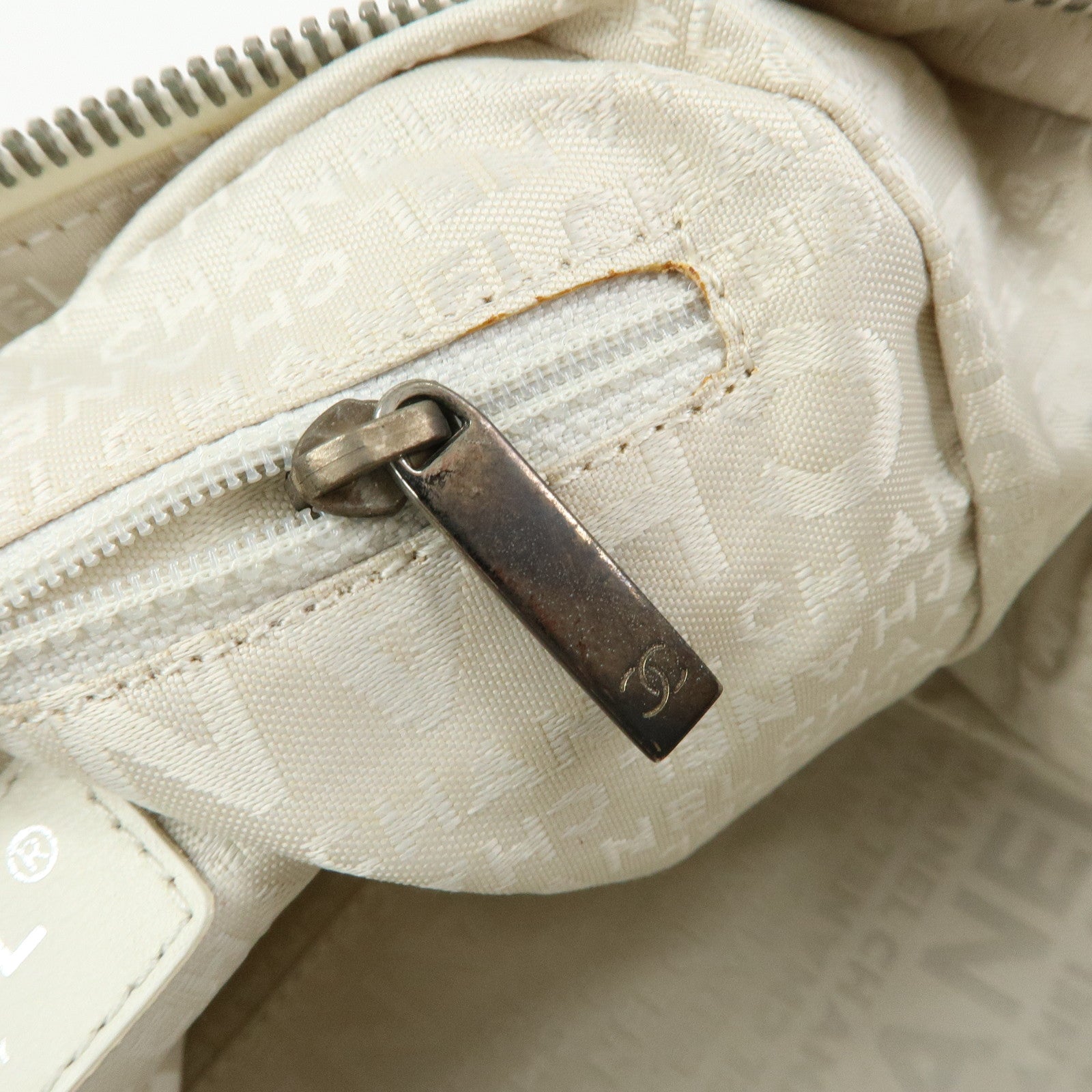 CHANEL COCO Mark Calf Leather Hand Bag Perforated Design Ivory