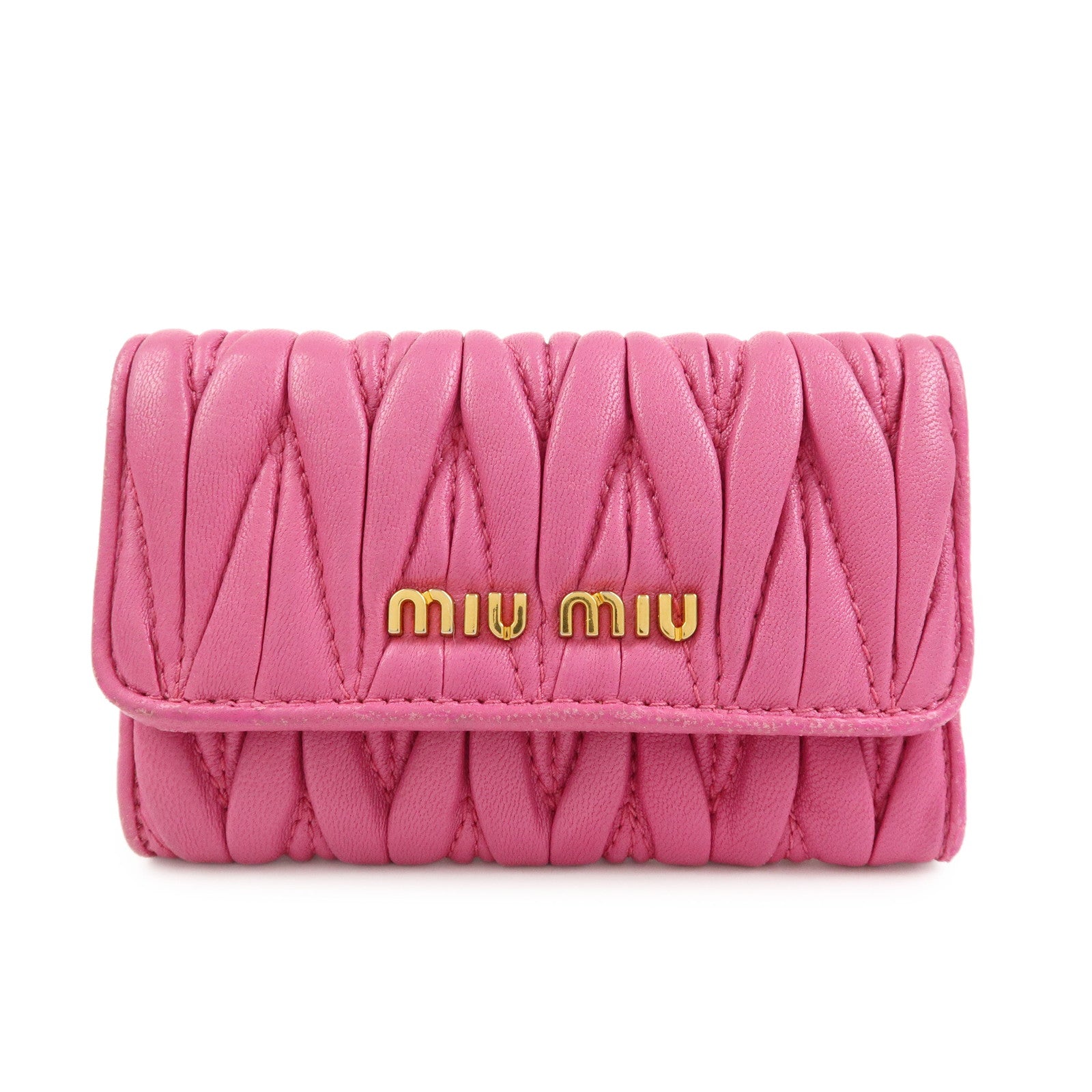 MIU MIU Matelasse Leather 6 Ring Key Case Key Holder Pink