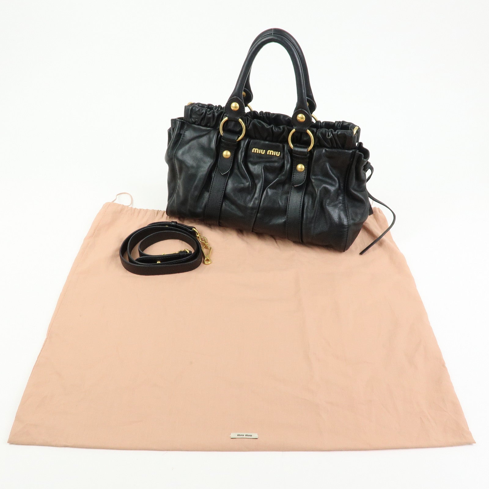 MIU MIU Vitello Lux Leather 2Way Bag Hand Bag Shoulder Bag Black