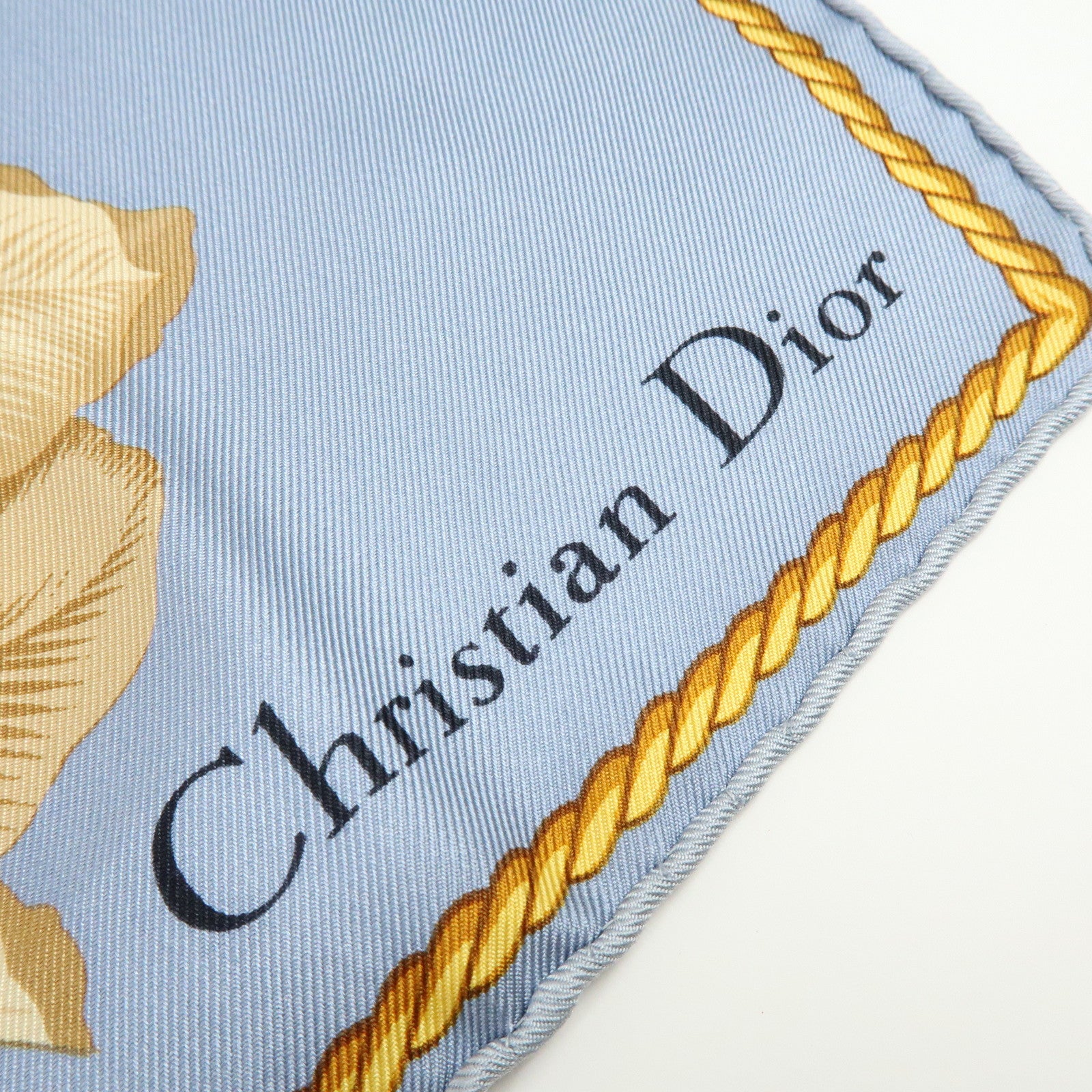 Christian Dior Silk 100% Scarf Tulips Geometric Pattern Blue Brown