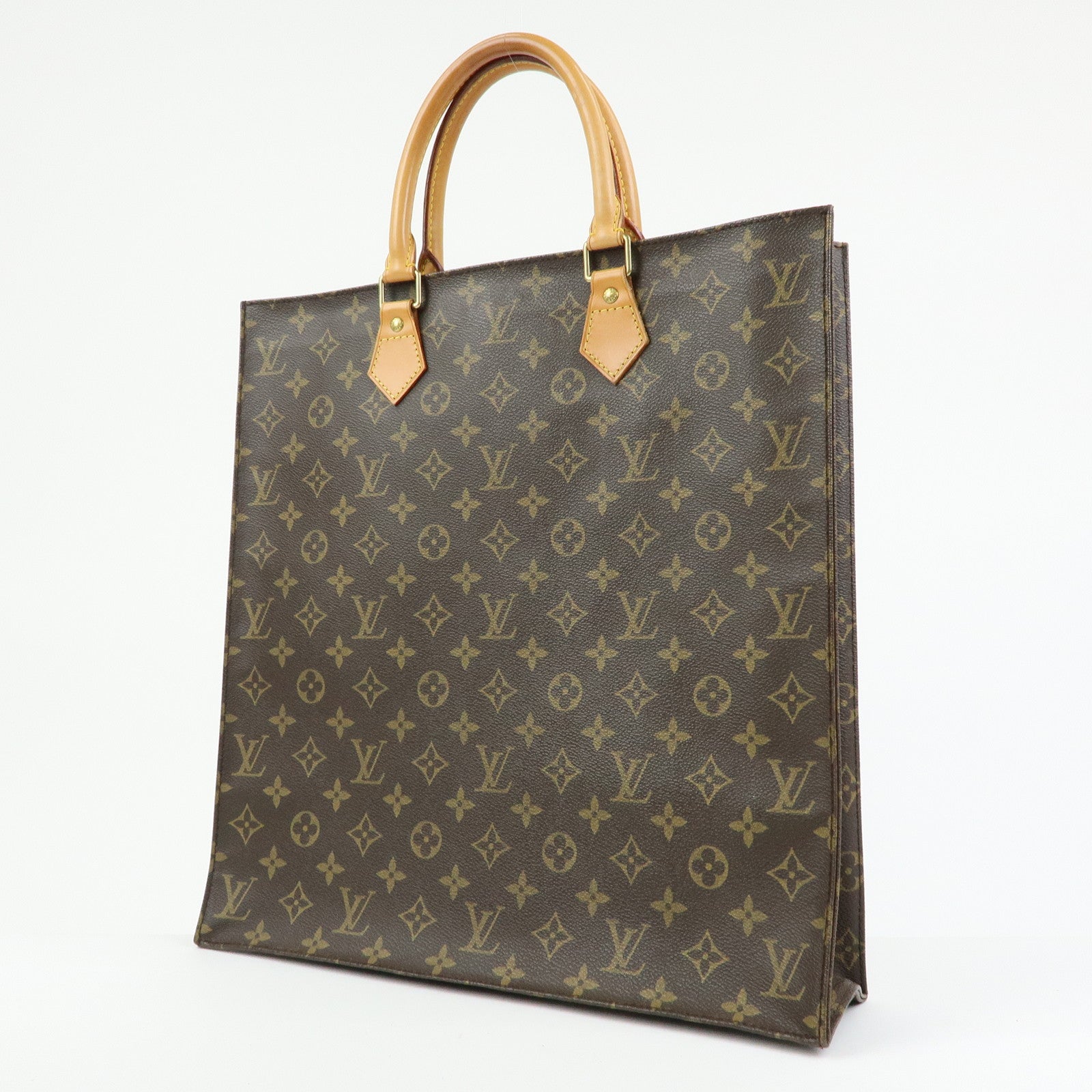 Louis Vuitton Monogram Sac Plat Tote Bag Hand Bag Brown M51140