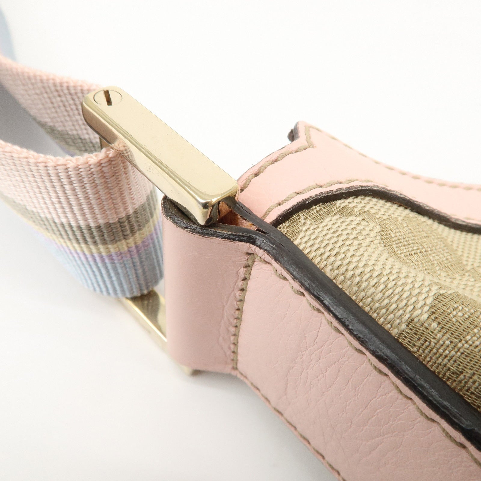 GUCCI GG Canvas Leather Shoulder Bag Crossbody Bag Beige Pink 181092 Used