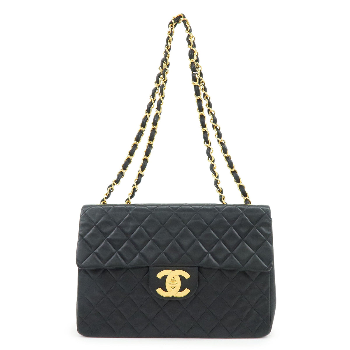 CHANEL Jumbo Matelasse 34 Lamb Skin Chain Shoulder Bag Black A01094
