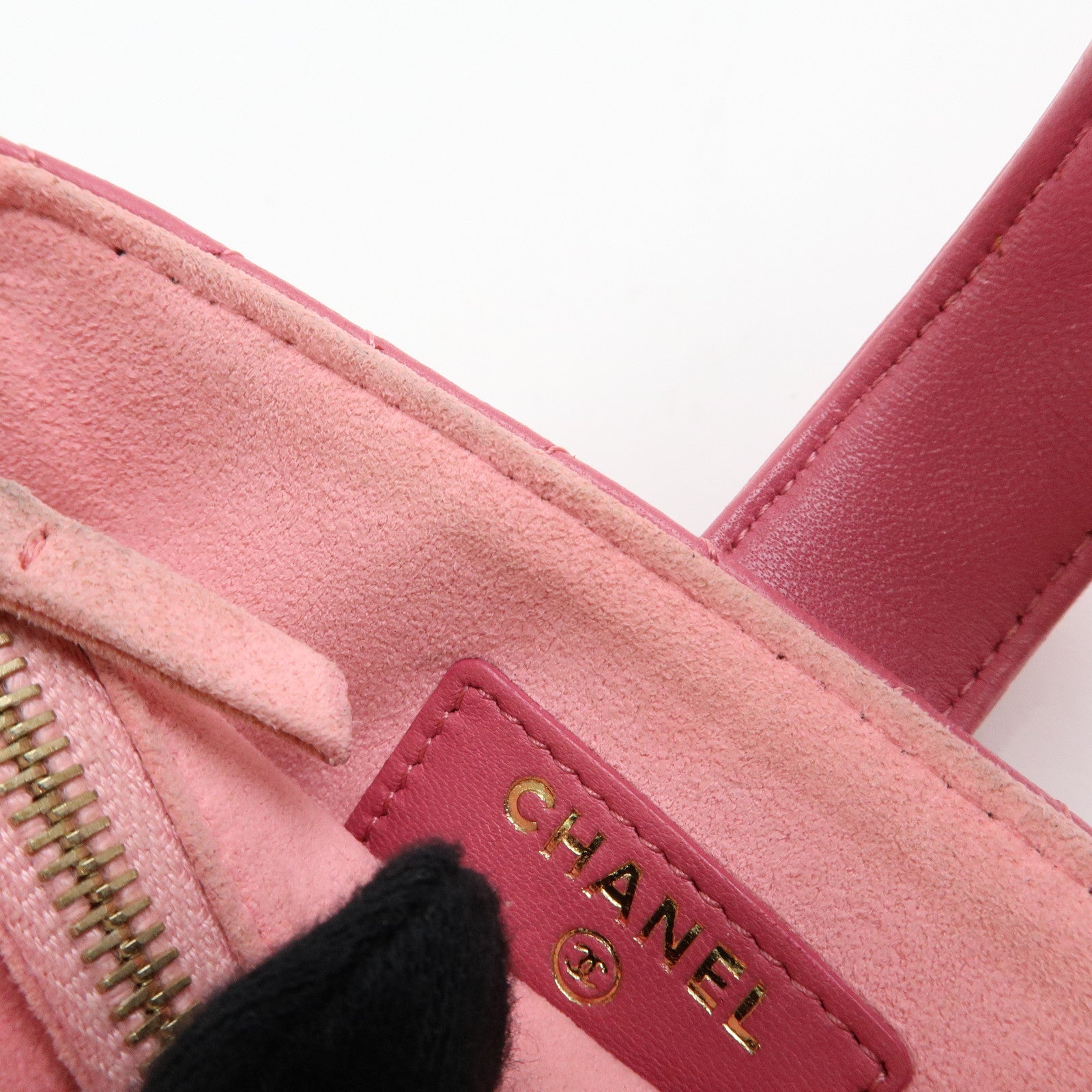 CHANEL Matelasse COCO Mark Lamb Skin Cosmetic Case Pouch Pink