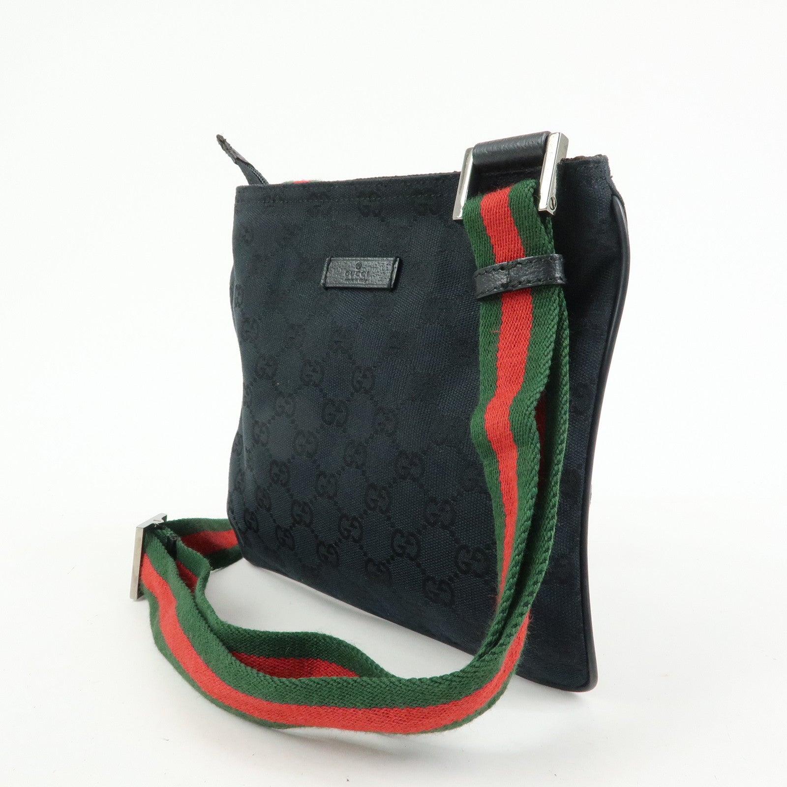 GUCCI Sherry GG Canvas Leather Shoulder Bag Messenger Bag Black