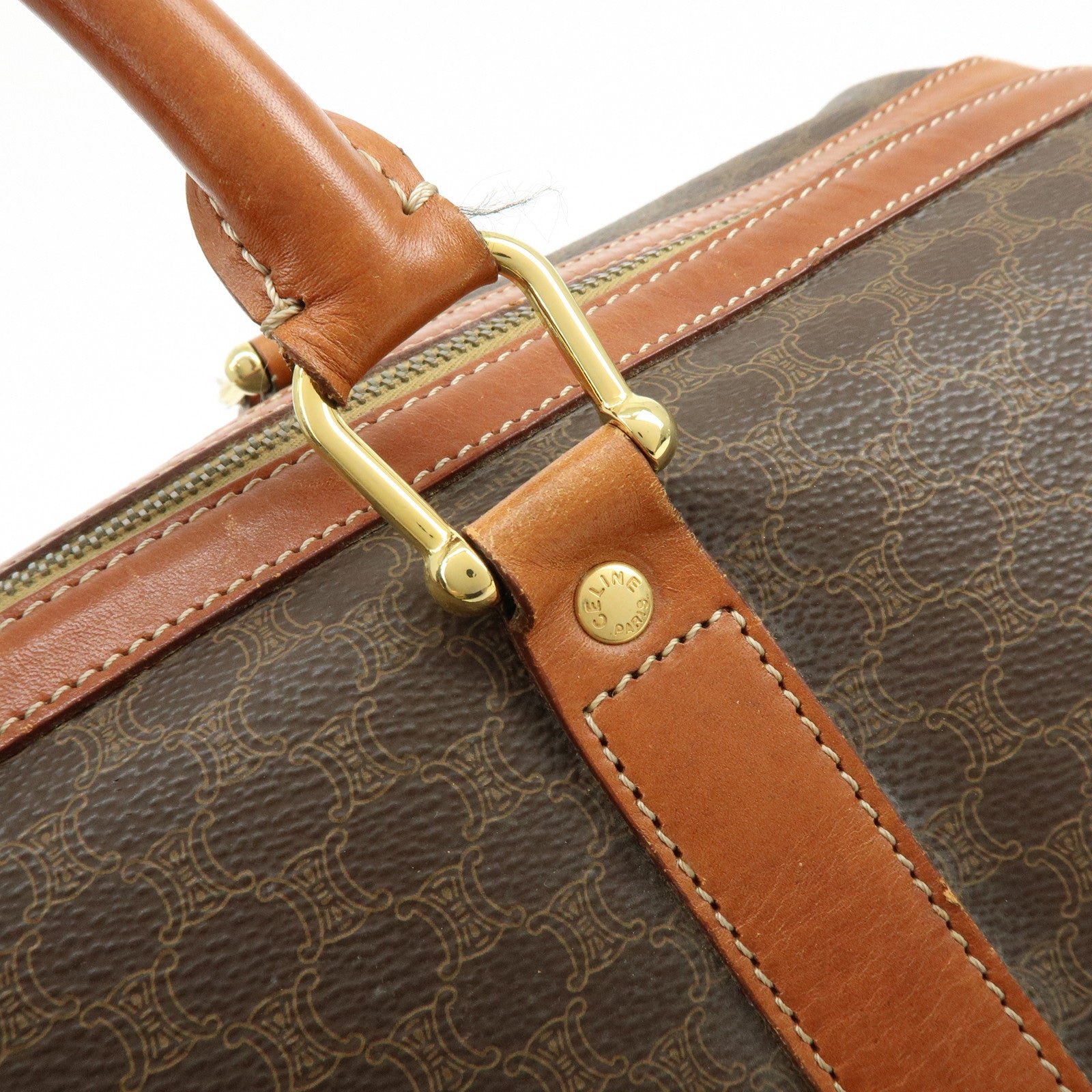 CELINE Macadam PVC Leather Boston Bag Hand Bag Brown