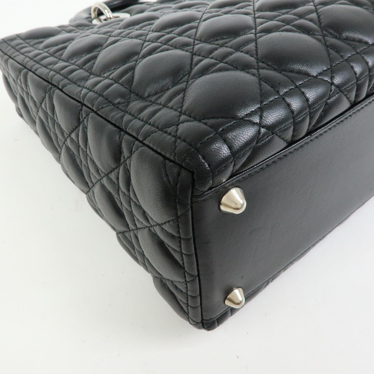 Christian Dior Lady Dior Cannage Lamb Skin Hand Bag Black