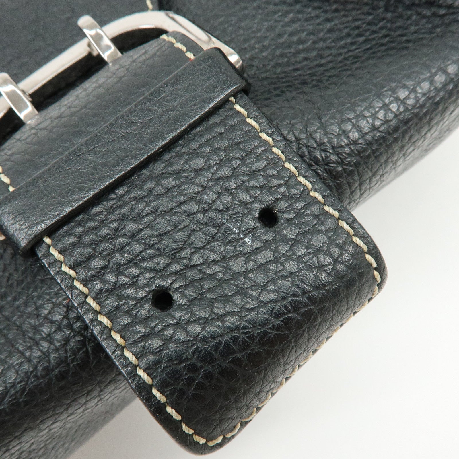 TOD'S Leather Stitched Buckle Hand Bag Shoulder Bag Black