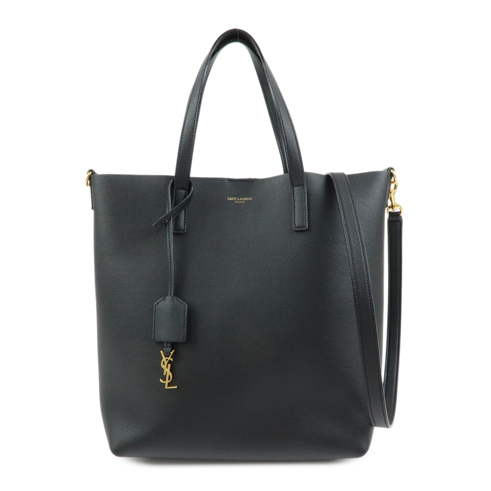 SAINT LAURENT PARIS Leather Toy Shopping Bag 2Way Bag Black GUE600307