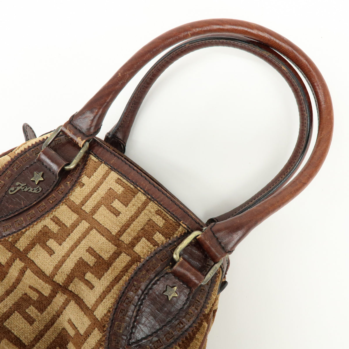FENDI Zucca Etnico Velour Leather Tote Bag Shoulder Bag Brown 8BN157