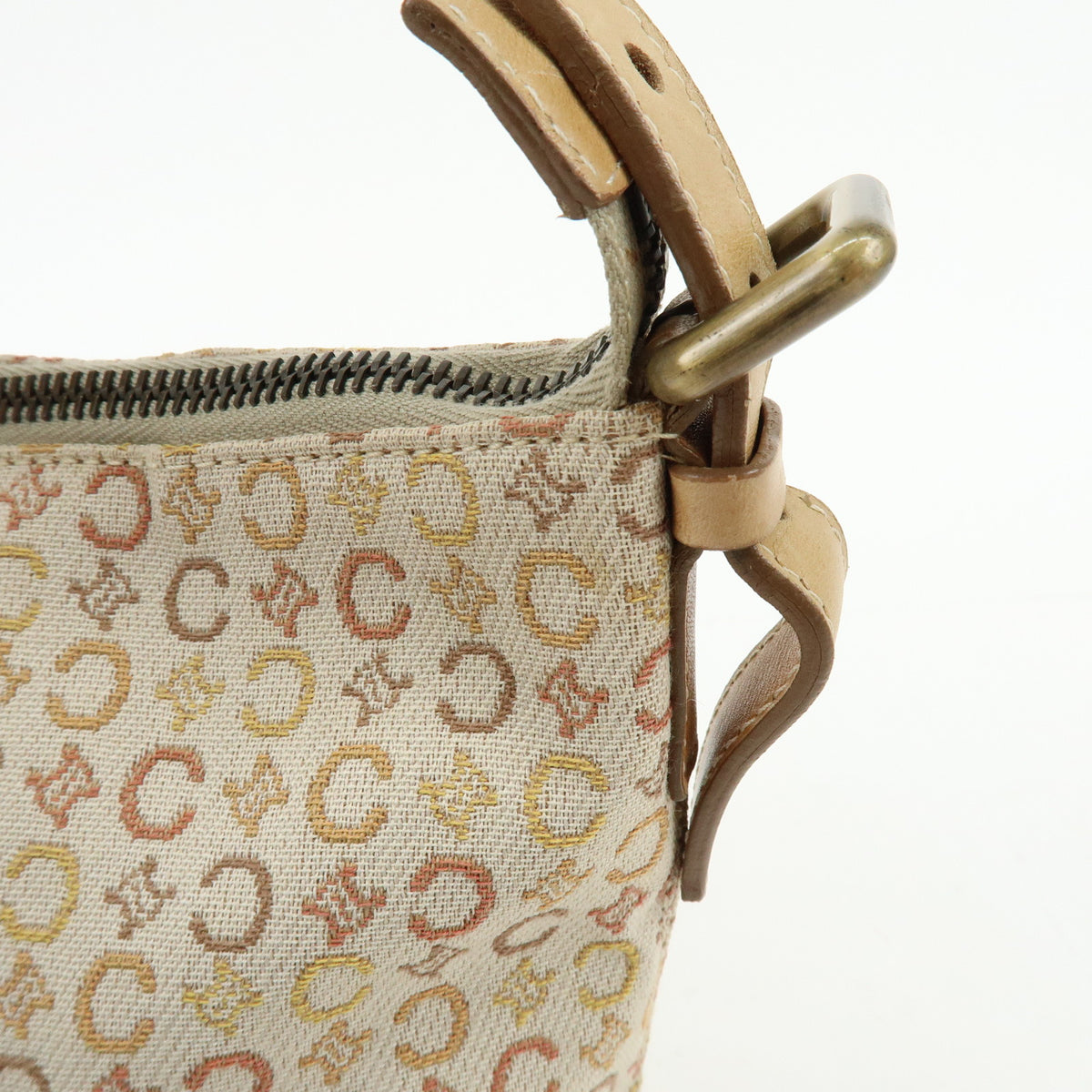 CELINE C Macadam Canvas Leather Shoulder Bag Hand Bag Beige