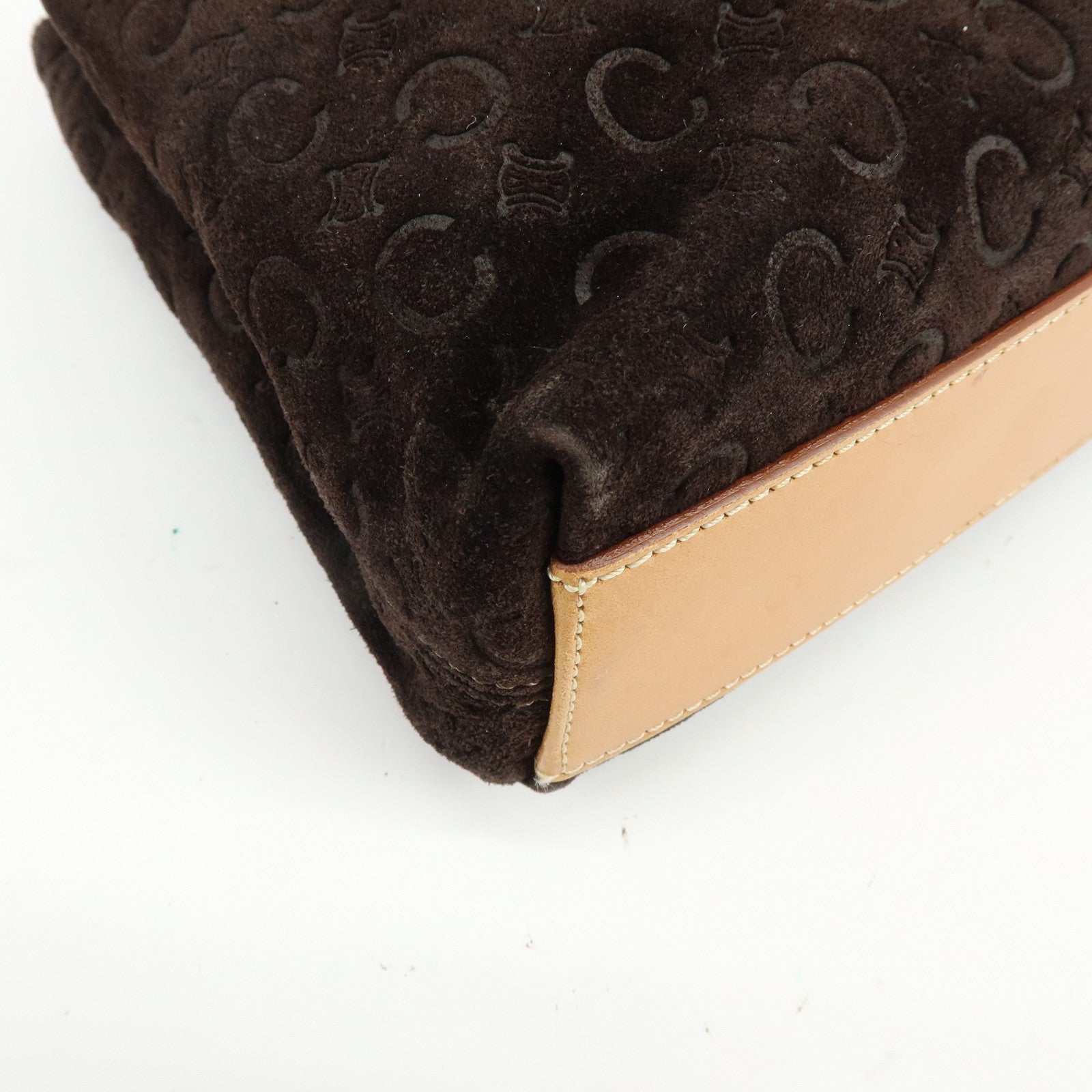 CELINE C Macadam Suede Leather Hand Bag Tote Bag Dark Brown