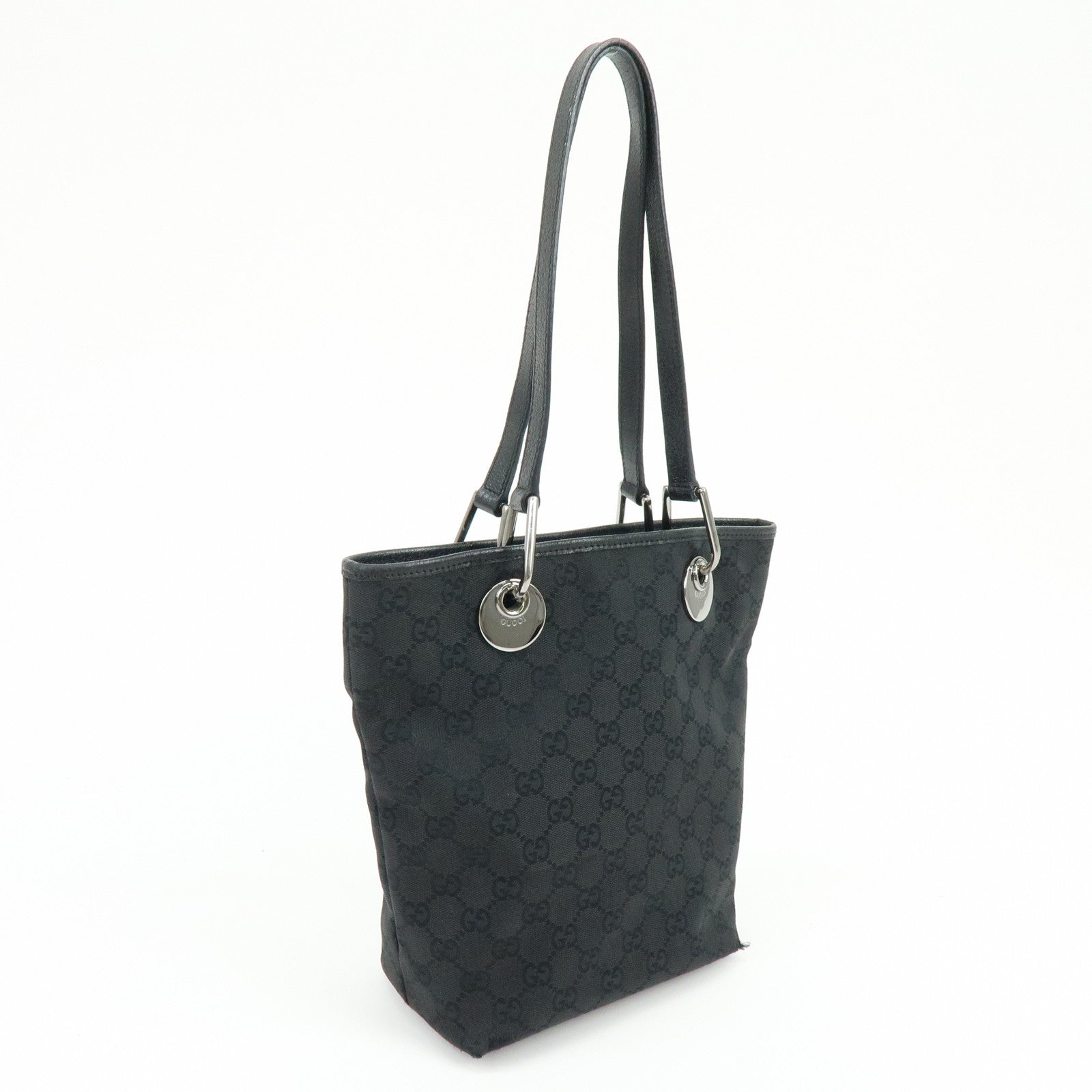 GUCCI GG Canvas Leather Tote Bag Hand Bag Black 120840