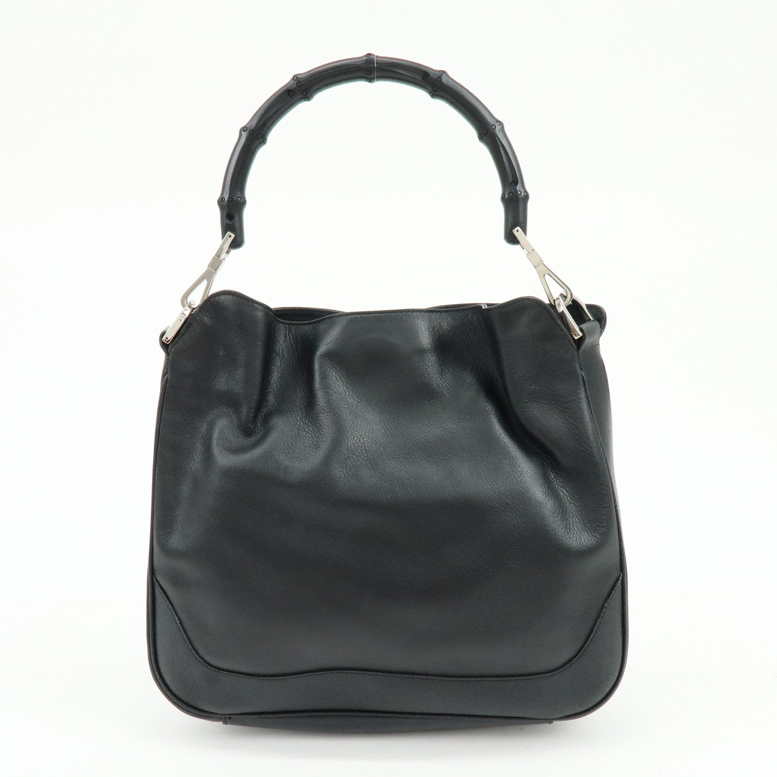 GUCCI Bamboo Leathe Hand Bag Shoulder Bag Black 001・4095