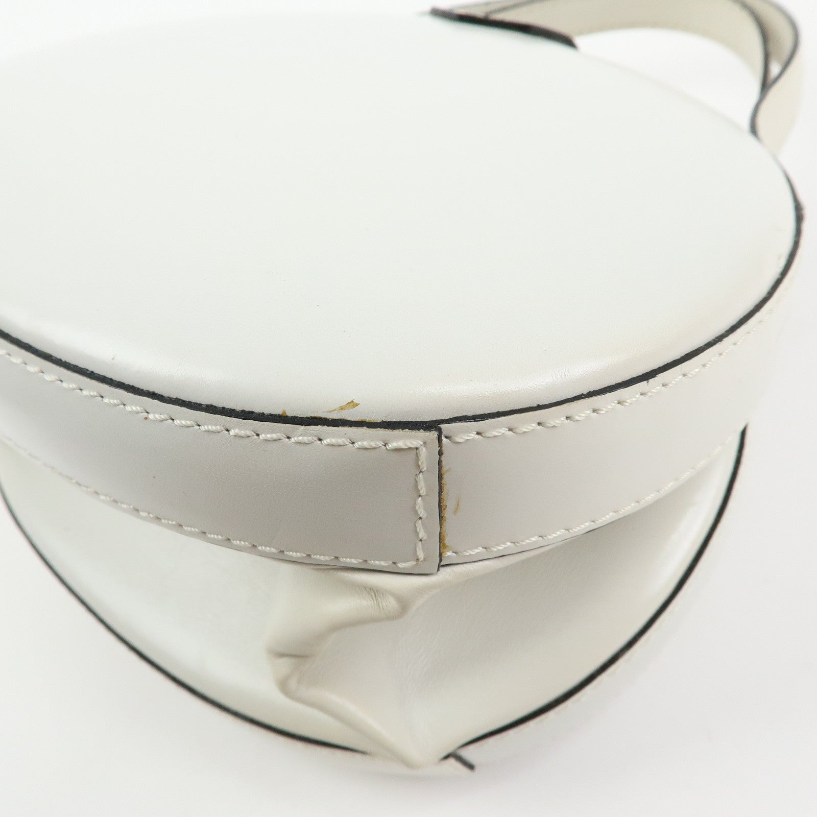Loewe Logo Round Leather Hand Bag White
